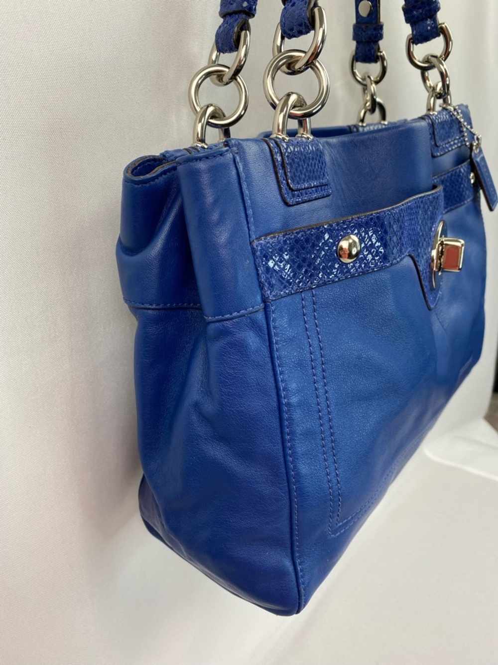 Vintage Coach Soft Leather Cobalt Blue Double Handle Penelope Handbag Bag Purse - Picture 3 of 16